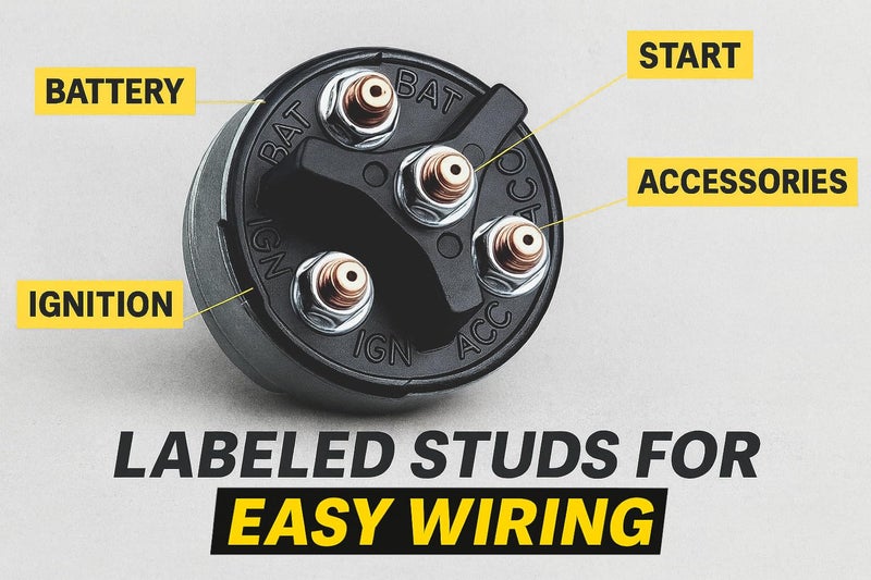 MGI SpeedWare 4-Position Universal Ignition Key Switch for 12V Car, Truck, Tractor, Trailer, Forklift - Acc/Off/IGN/(Start) - Image 3